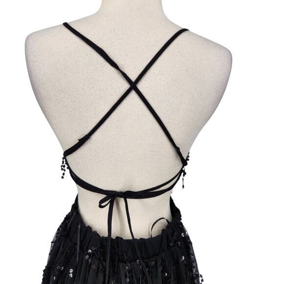 NWT Dress Day Sequin Plunge Neckline Open Back Formal Gown Long Sheer Skirt - Picture 3 of 10